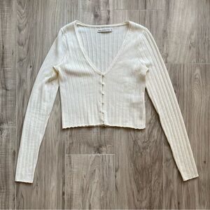 Abercrombie ivory cropped ribbed buttoned long sleeve cardigan top size XS